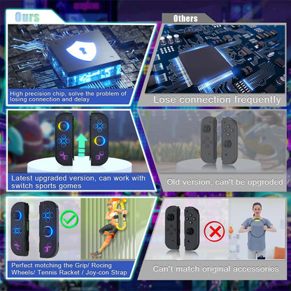 BT 5.2 Wireless Switch Joy Controller — L/R RGB LED Gamepad for Nintendo Switch/OLED/Lite with Dual Vibration & 6-Axis