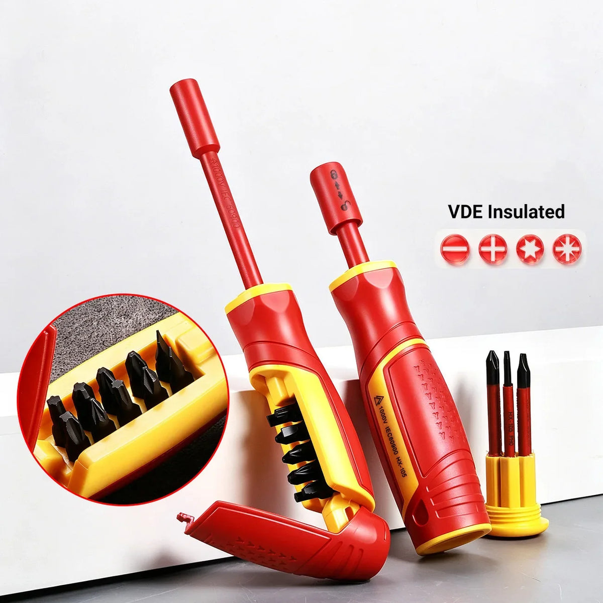 Insulated Magnetic Screwdriver Set - Interchangeable Phillips & Slotted Bits for Electrical & Motorcycle Repair