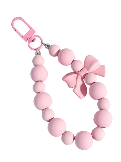 Pink Pearl Bow Keychain — Mobile Phone & Earphone Bag Accessory, Anti-Lost Rope, Car & Backpack Pendant