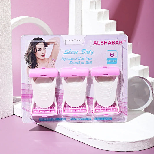 ALSHABAB 6PCS Disposable Razors for Women — Pink 1-Blade Manual Shaver for Body & Bikini Hair Removal