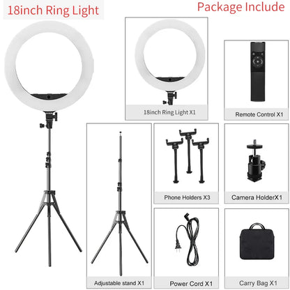 18-Inch Ring Light with Tripod Stand - 55W, 3000-5800K, CRI 90 for Vlog, Video Shooting, Makeup & Selfie