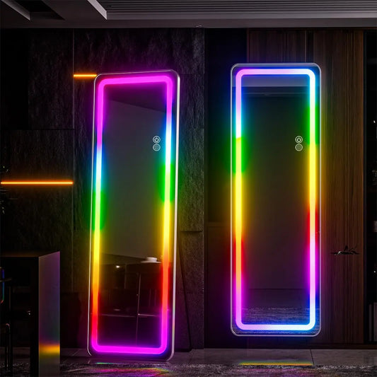 RGB Full-Length LED Mirror – 60"x16" Full Body Wall-Mounted Mirror with Dimming & 7 Color Changing Lights