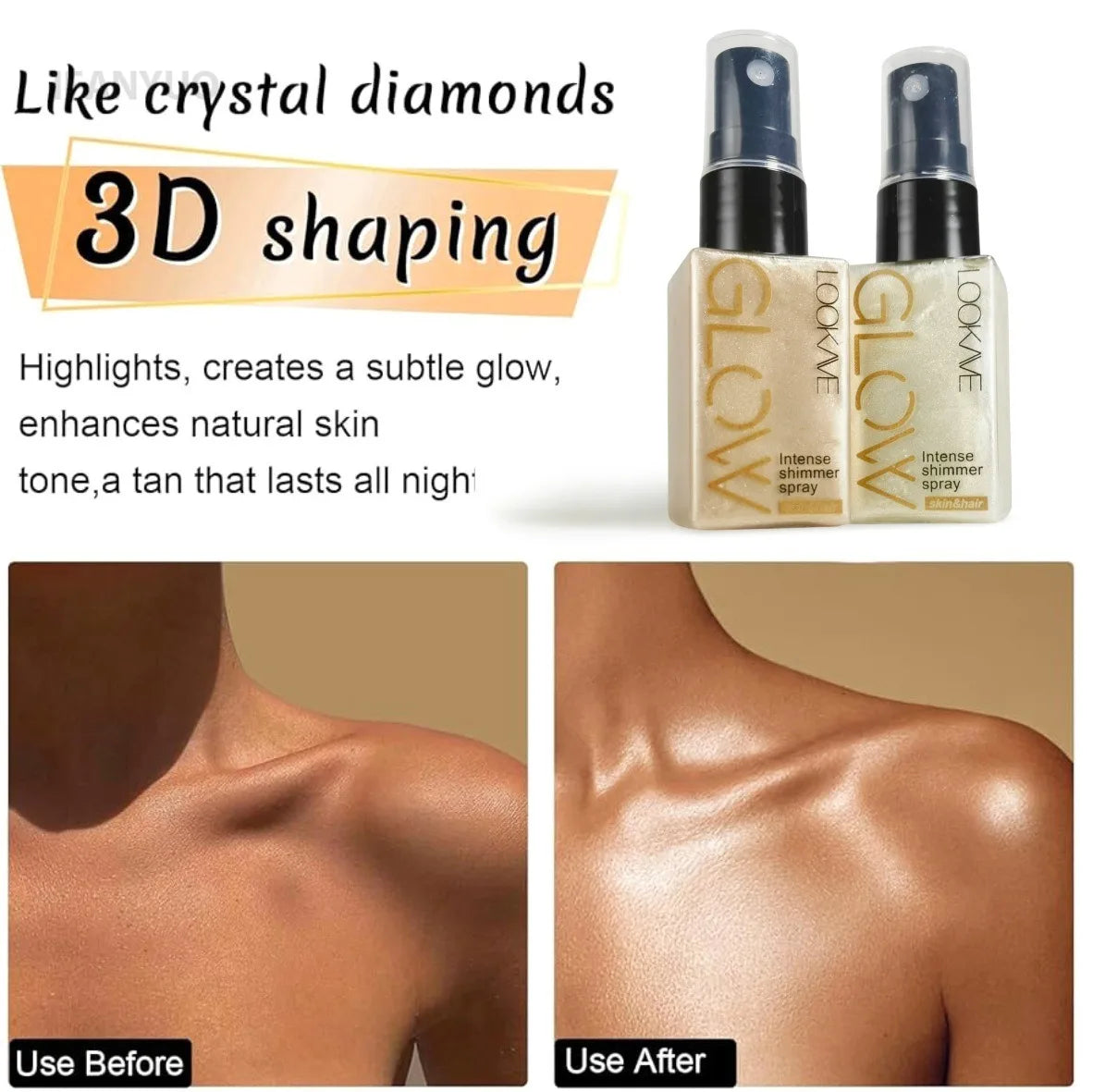 Shimmer Oil Spray – Waterproof Long-Lasting Gold & Bronze Body and Face Highlighter for Brightening & Contouring