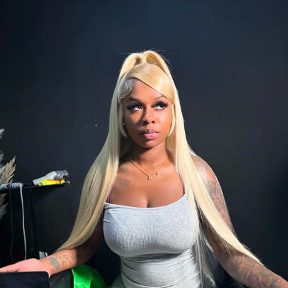 HD Transparent 613 Blonde Straight Wig – 13x4/13x6 Lace Front, Pre-Plucked Brazilian Human Hair Lace Frontal Wig for Women