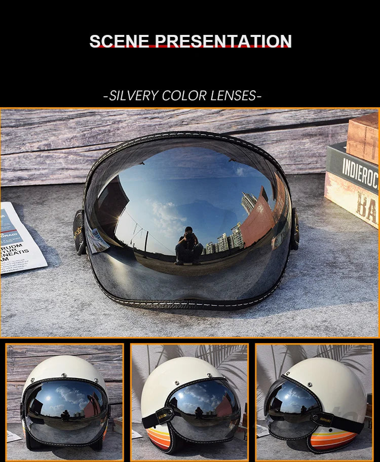 Universal Motorcycle Helmet Sun Visor – Anti-UV Windproof Bubble Lens for Open Face 3/4 Helmets