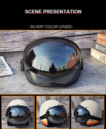 Universal Motorcycle Helmet Sun Visor – Anti-UV Windproof Bubble Lens for Open Face 3/4 Helmets