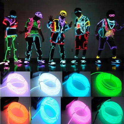 Glow EL Wire Cable - LED Neon Light for Christmas, Dance Party, DIY Costumes, Luminous Car Decoration, Rave Clothing - Available in 1m/3m/5m Lengths