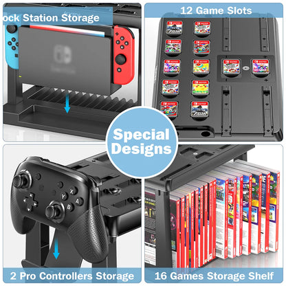 OIVO Switch Joy-Con Charger & Game Storage Tower – Pro Controller Holder for Nintendo Switch OLED Dock Station