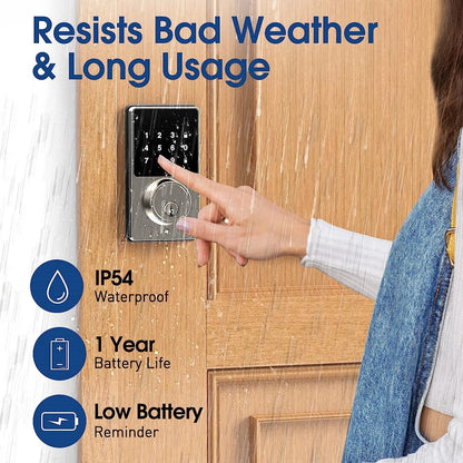 Smart Keyless Door Lock with Touchscreen Keypad – Password & App Unlock, Easy Install, Supports 50 User Codes