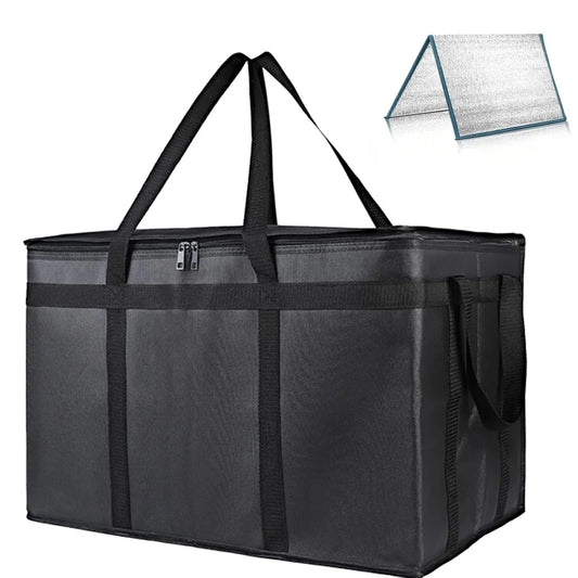 XXXL Large Capacity Insulated Pizza Delivery Bag — Reusable Warming Bag with Removable Hard Bottom, 3-Layer Thermal Bag