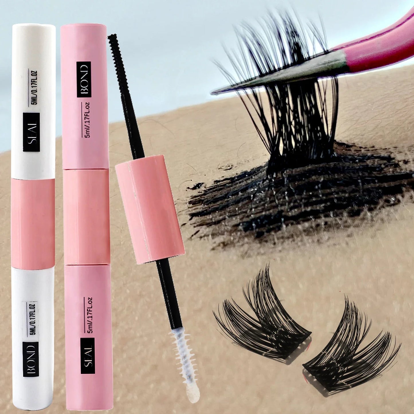 Double-Headed False Eyelash Glue: Waterproof 2-in-1 Bond & Seal for Long-Lasting DIY Cluster Eyelashes - Cosmetics Essential