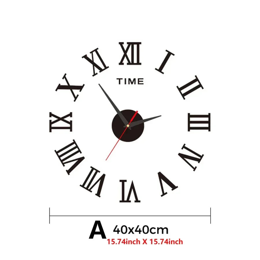 Large 3D DIY Silent Wall Clock — Simple Modern Punch-Free Wall Sticker in Black, Gold, or Silver