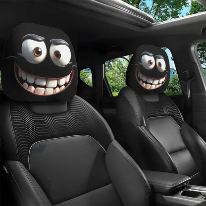 2PCS Smiley Face Car Pillowcases — Soft, Comfortable Decorative Cushion Covers for Auto Seat Headrests, Washable Polyester
