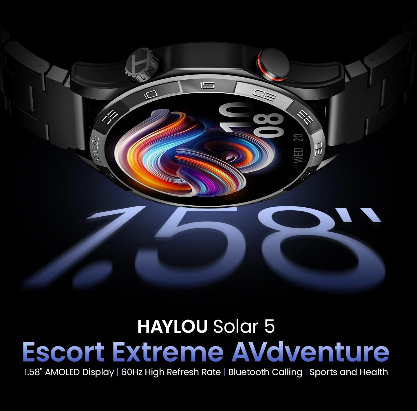 HAYLOU Solar 5 Smartwatch — 1.58" AMOLED, Voice Calling, 24H Health & Sports Tracker for Men