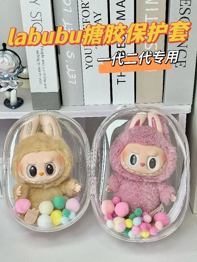 V1 V2 Labubu Protective Cover - 17cm Cotton Doll Sitting Bag, Transparent Dustproof Plush Doll Storage