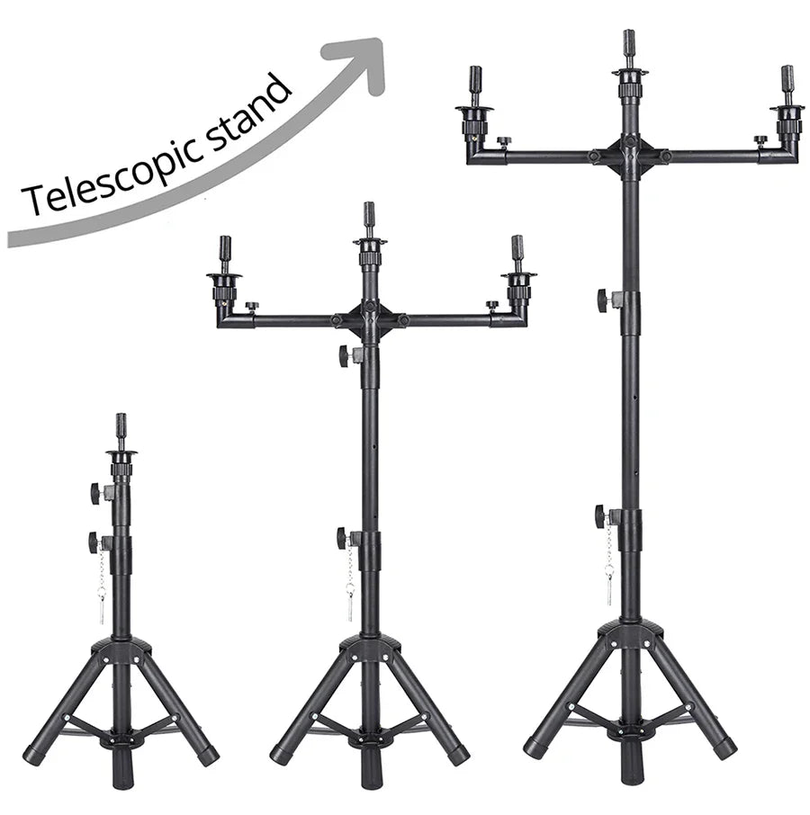Multifunction Wig Stand — 3-Holder Tripod for Mannequin Heads, Training Dolls & Canvas Blocks