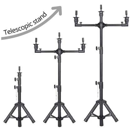 Multifunction Wig Stand — 3-Holder Tripod for Mannequin Heads, Training Dolls & Canvas Blocks