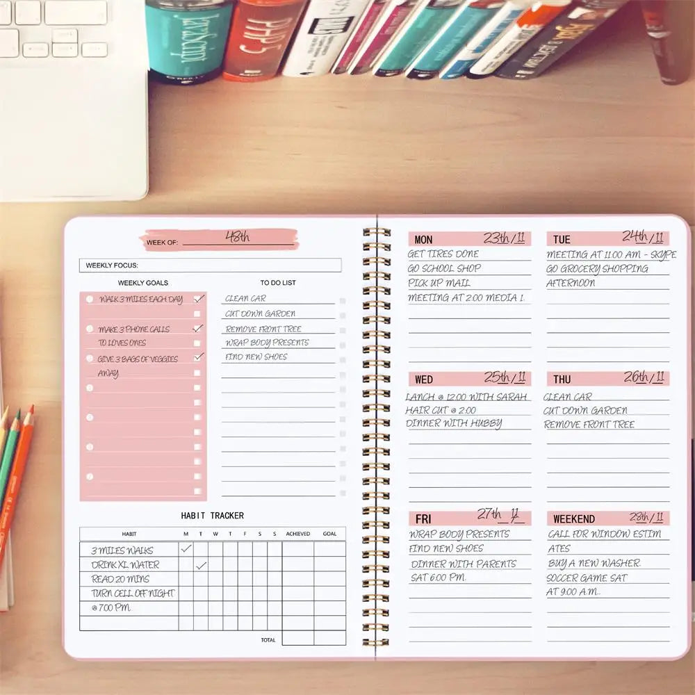 2024 Weekly Planner Agenda - A5 Notebook with Pouch, 52 Weeks Schedules, Stationery for School and Office Supplies