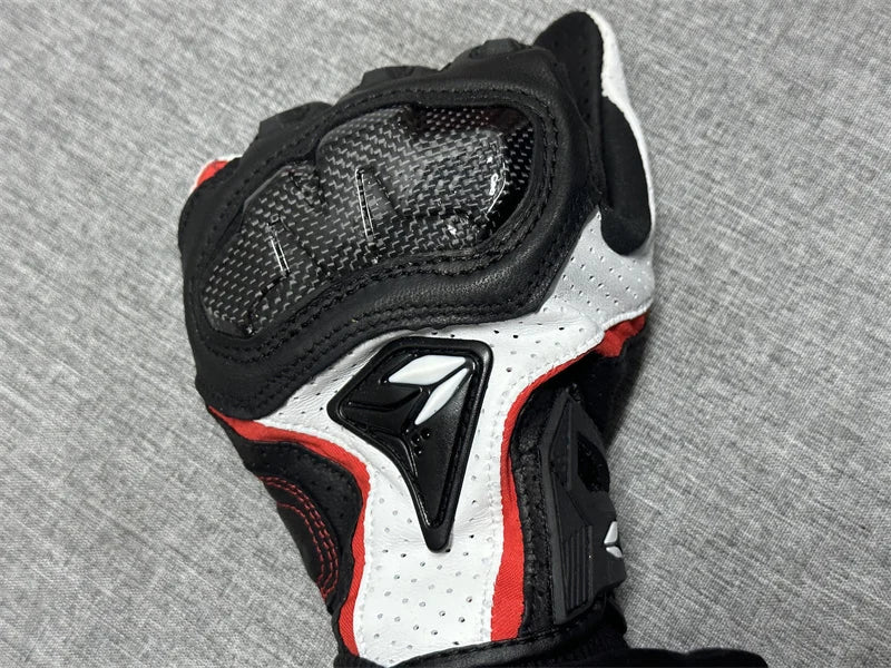 Motorcycle Gloves – Black Racing Genuine Leather, White Road Riding Team Gloves for Men, Summer & Winter with Touch Screen Compatibility