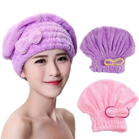 Microfibre Quick-Dry Hair Towel Wrap – Bowknot Bath Cap Bonnet for Women, Designer Bathroom Accessory
