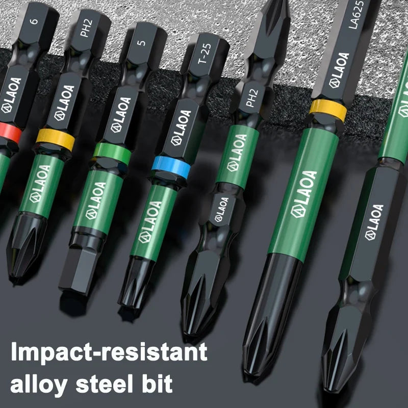 LAOA 2-Piece Alloy Steel Magnetic Impact Driver Bits - Impact-Resistant Cross & Hex Socket Bits