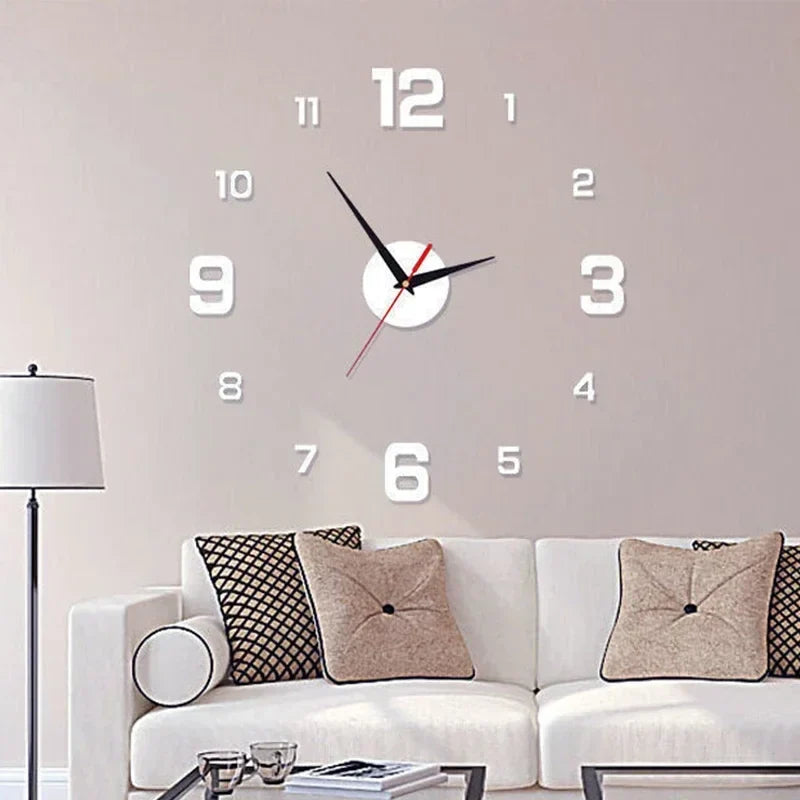 Large 3D DIY Silent Wall Clock — Simple Modern Punch-Free Wall Sticker in Black, Gold, or Silver