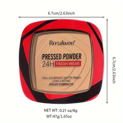 Matte Full Coverage Pressed Powder Foundation - 24H Fresh Wear with Puff Applicator, Weightless Finish Makeup