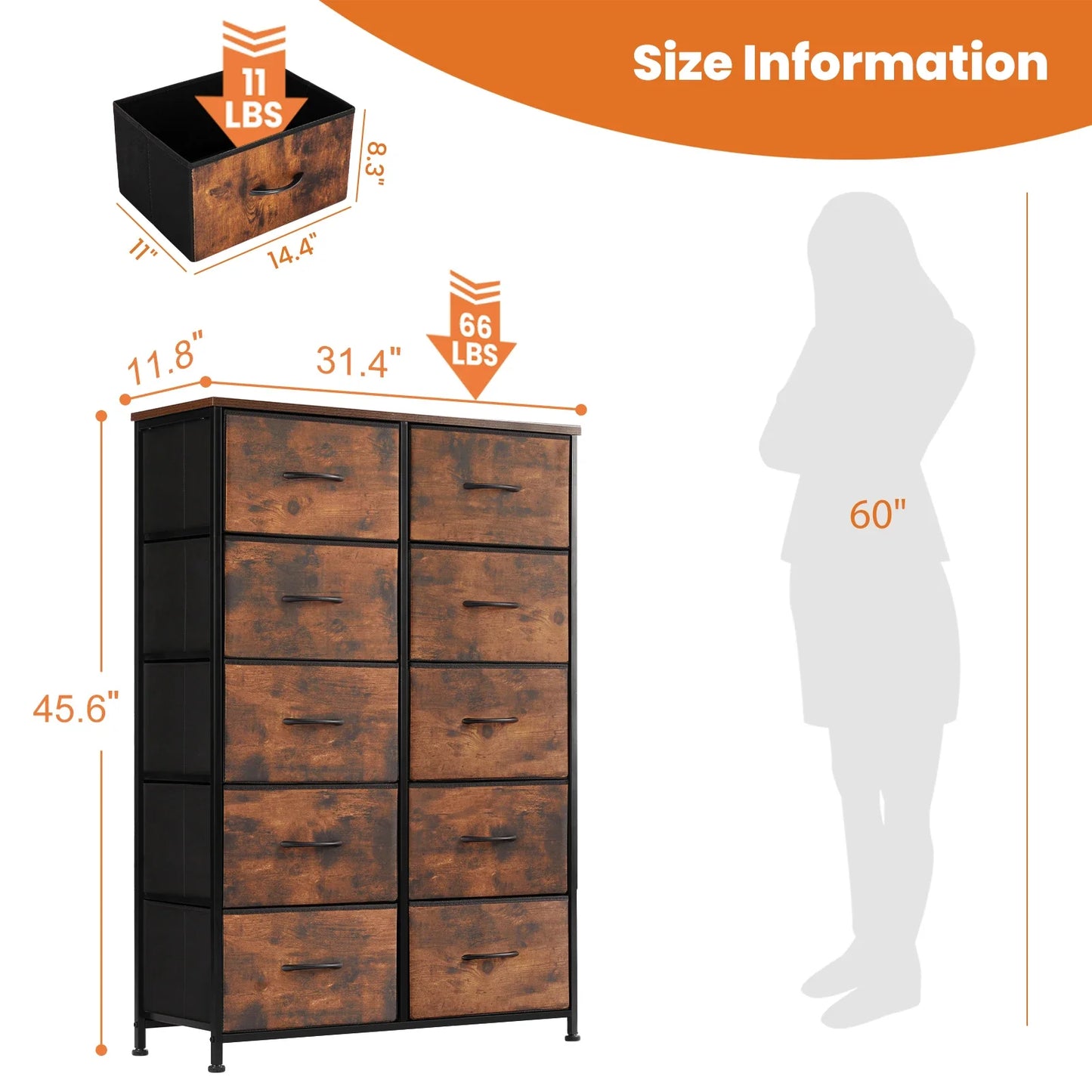 Bedside Table with 10 Fabric Drawers – Steel Frame Storage Cabinet for Bedroom & Living Room