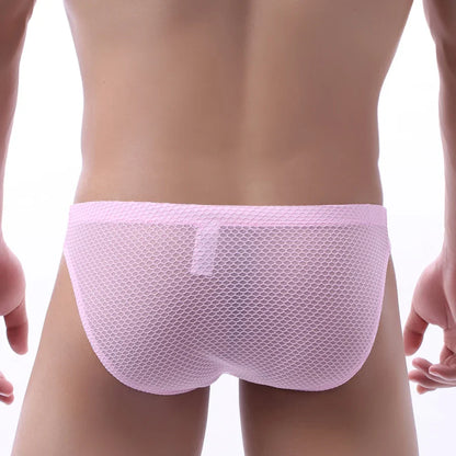 Men’s Mesh Boxer Briefs D4011 – Breathable Sports Underwear, Low Waist Solid Color Large Trunks Comfort Fit