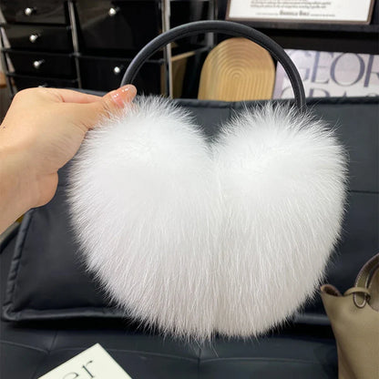 Women’s Winter Real Fox Fur Earmuffs & Scarf – Dual-Use Plush Outdoor Warmer with Genuine Fur