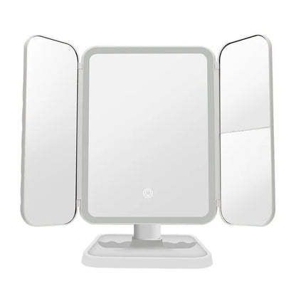 Tri-Fold LED Makeup Mirror with Smart Complementary Lighting - Beauty Light for Dorms, Dressing Rooms, and More
