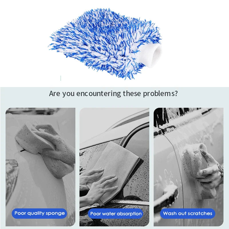 Plush Microfiber Car Wash Mitt - Thick Auto Cleaning Mitts for Car Wash - Accessories and Tools