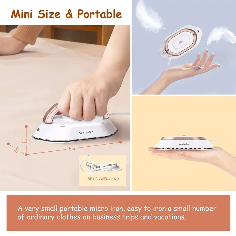 Portable Handheld Mini Electric Dry Iron - Dual-Voltage Non-Steam Garment Iron for Clothes, Lightweight Travel Design