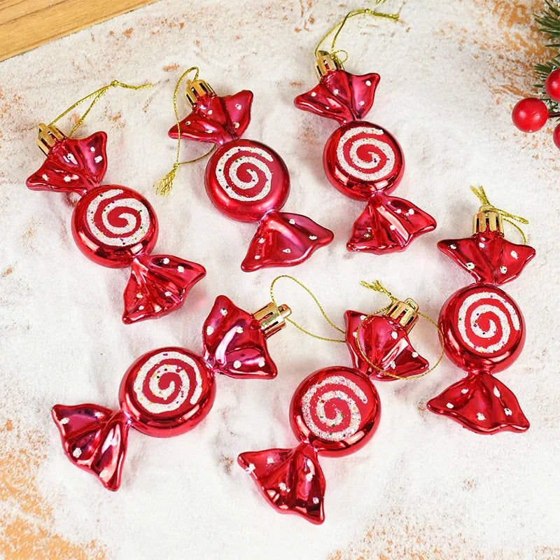 6PCS Christmas Candy Cane & Lollipop Hanging Ornaments – Festive Tree Pendants for Home Holiday Decor