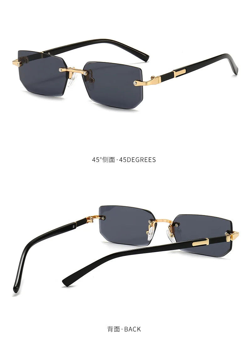Rimless Rectangle Sunglasses — Fashion Small Square Shades for Men & Women, Summer Travel Eyewear