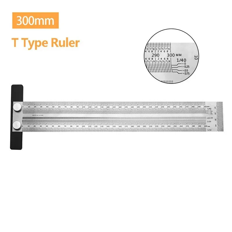 High Precision T-Type Scale Ruler – Stainless Steel Woodworking Scribing & Marking Gauge Carpenter Measuring Tool