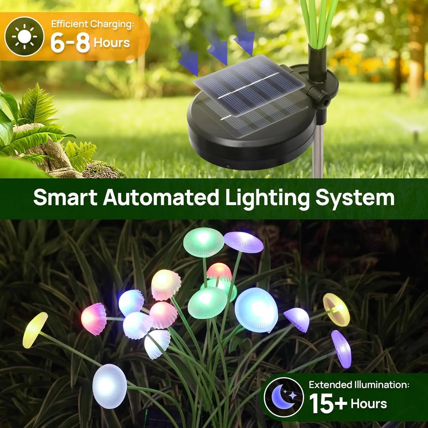 Solar Garden Mushroom Lights - Dual Mode LED Waterproof Solar Pathway Lights for Yard Patio Garden Decor & Ambiance