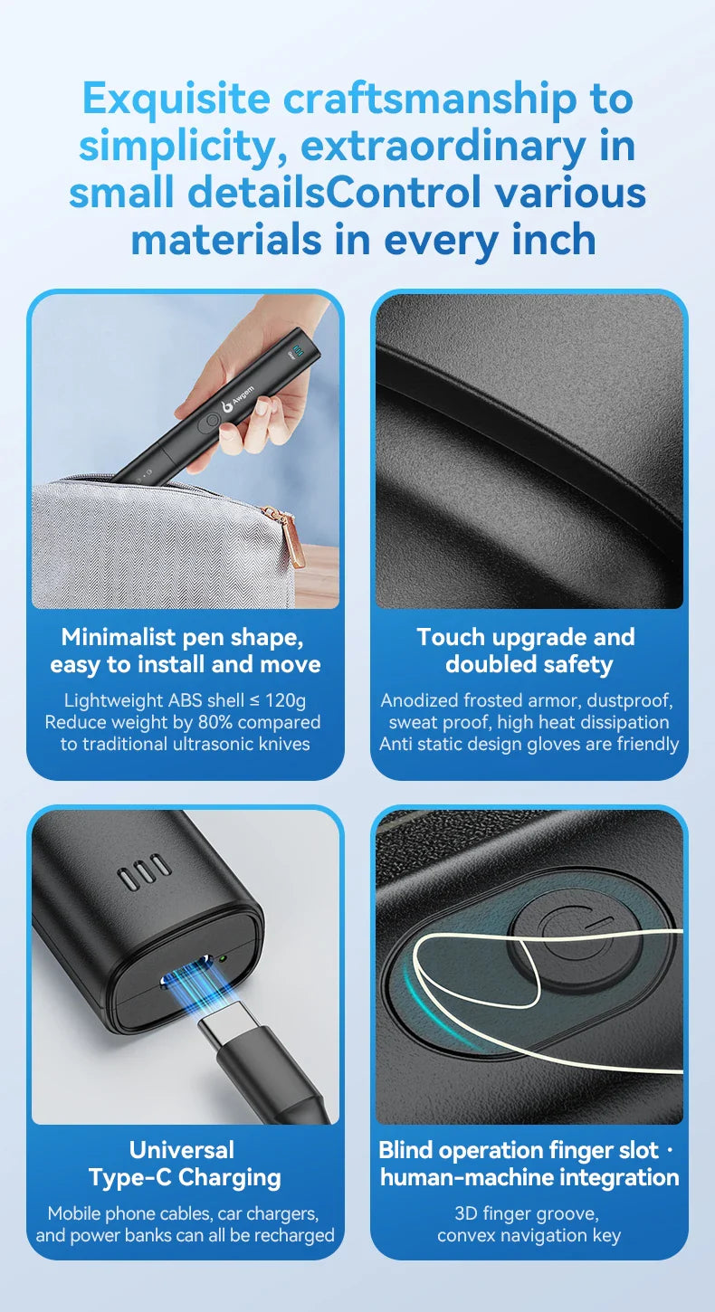 Awgem 40KHz Handheld Ultrasonic Cutter — DIY Electric Carving Tool for Plastic, Resin, 3D Printing & Textile Cutting