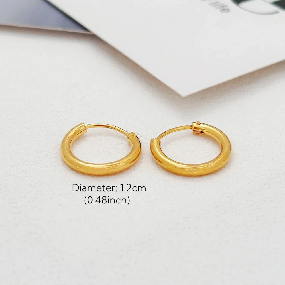 Gold-Plated Large Round Hoop Earrings — Smooth Stainless Steel Circles for Women, Multiple Sizes 12–60mm, Jewelry Gift