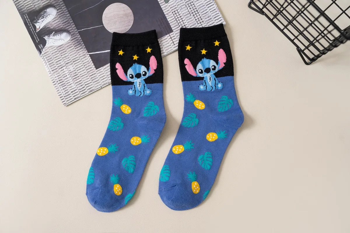 Disney Kawaii Stitch Cotton Socks - Medium Length Combed Cotton Socks, Perfect Birthday Gift for Girls & Boys