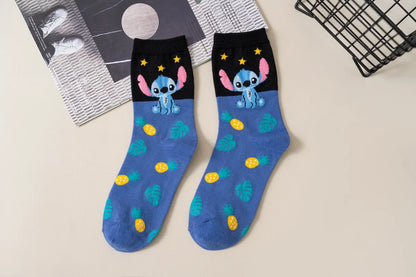 Disney Kawaii Stitch Cotton Socks - Medium Length Combed Cotton Socks, Perfect Birthday Gift for Girls & Boys