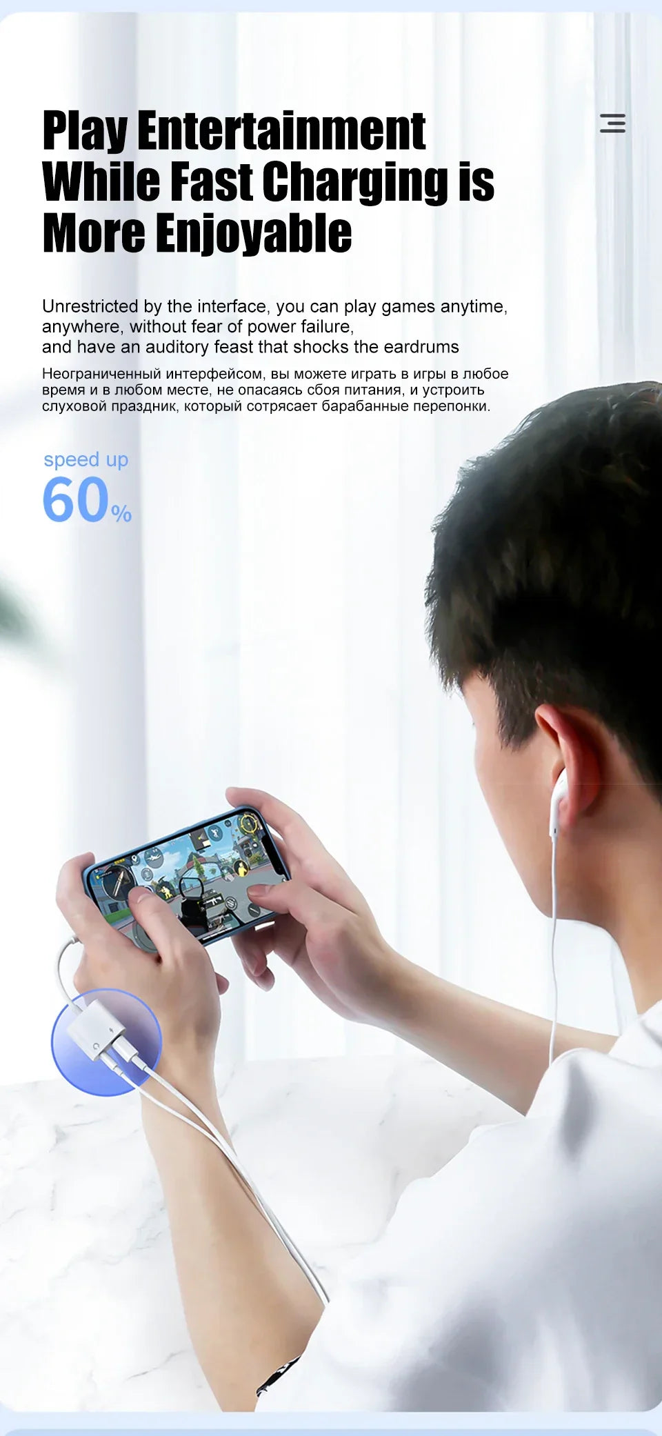 iPhone Audio Adapter – 3.5mm Aux Headphone Jack to Lightning Splitter Converter for iPhone 14/13/12/11 Pro Max