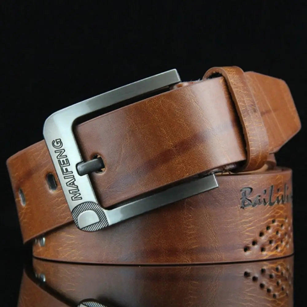 Genuine Leather Men's Belt – Luxury Classic Buckle, High-Quality Alloy Vintage Business & Cowboy Waistband