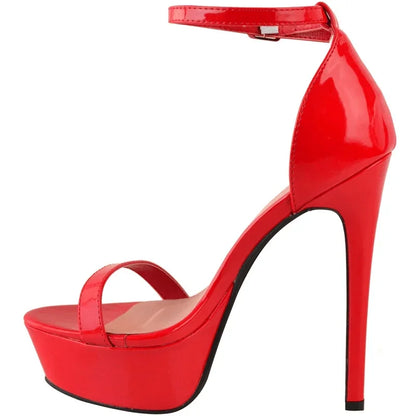 Women’s Red High Heel Sandals – 14cm Open Toe Ankle Strap Patent Leather Party & Wedding Shoes