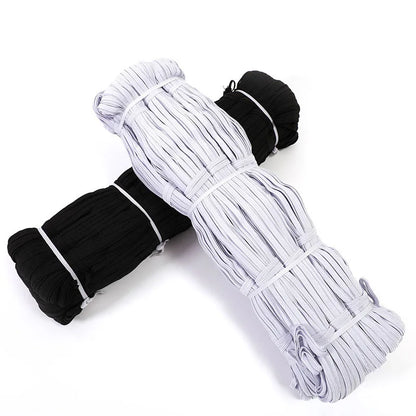 White/Black Flat Elastic Bands - Rubber Band Cloth Garment Tape for DIY Sewing, Stretch Rope Sizes 3/4/5/6/8/10MM