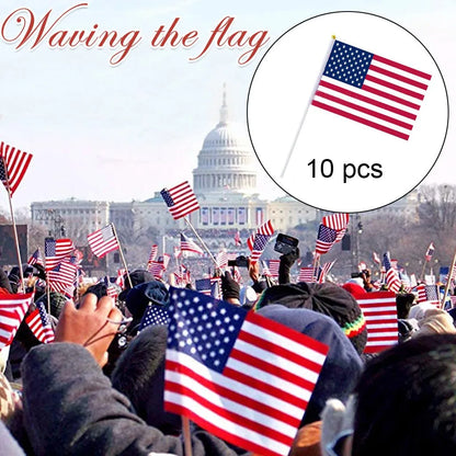 50PCS USA Handheld Stick Flags — 14x21cm American Mini Flags with 30cm Pole, US Banner Party & Event Decor