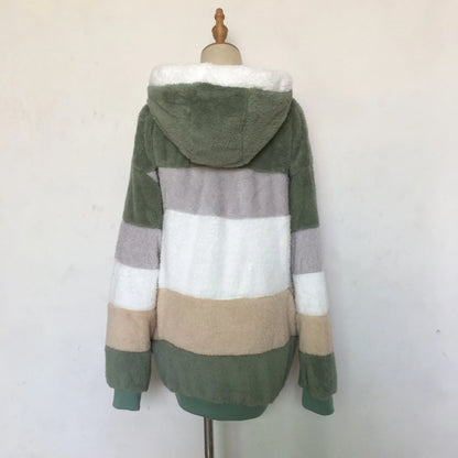 Oversized Jacket for Women – 2023 Autumn Winter Warm Plush Hooded Coat, Loose Fit Streetwear with Pockets