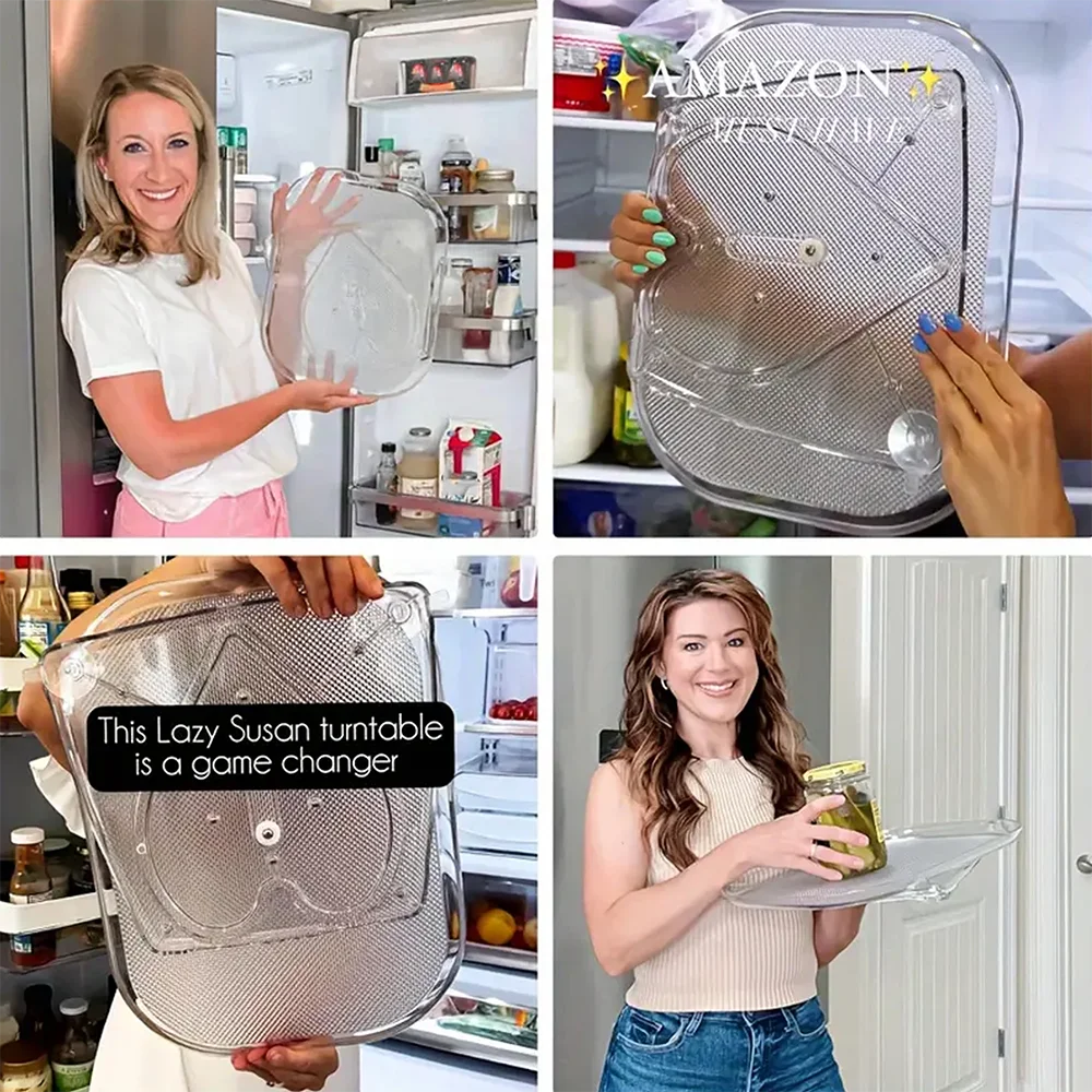 360° Rotating Refrigerator Storage Tray - Kitchen Spice Jar Organizer Turntable for Easy Access & Space-Saving Storage