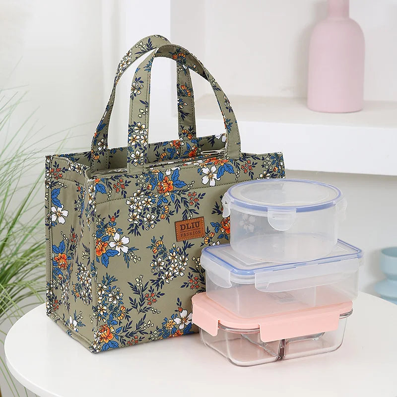 New Nylon Printing Handbag – Thickened Large Capacity Work and Portable Zipper Lunch Box Storage Bento Bag