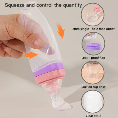 120ml Infant Silicone Food Squeeze Feeder – Baby Fruit Puree & Rice Paste Dispenser with Detachable Spoon